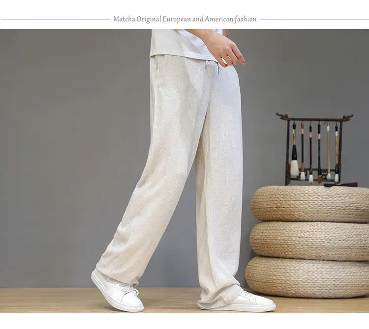 Pantalones de Lino para  Corte Recto, Cintura Elástica