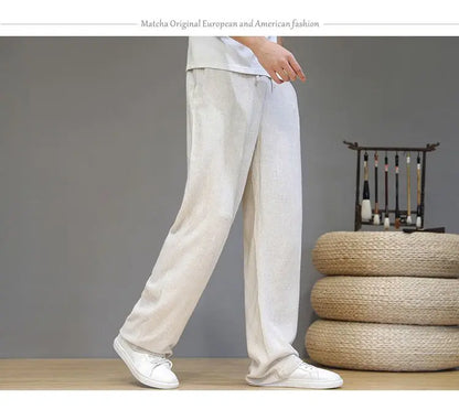 Pantalones de Lino para  Corte Recto, Cintura Elástica