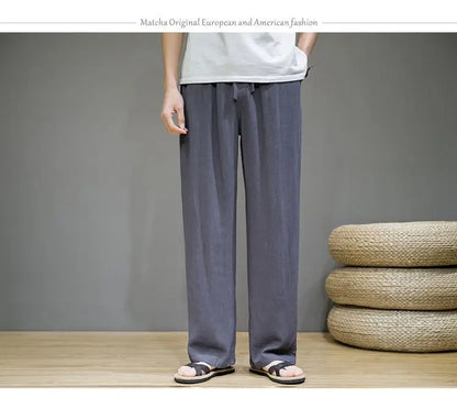 Pantalones de Lino para  Corte Recto, Cintura Elástica