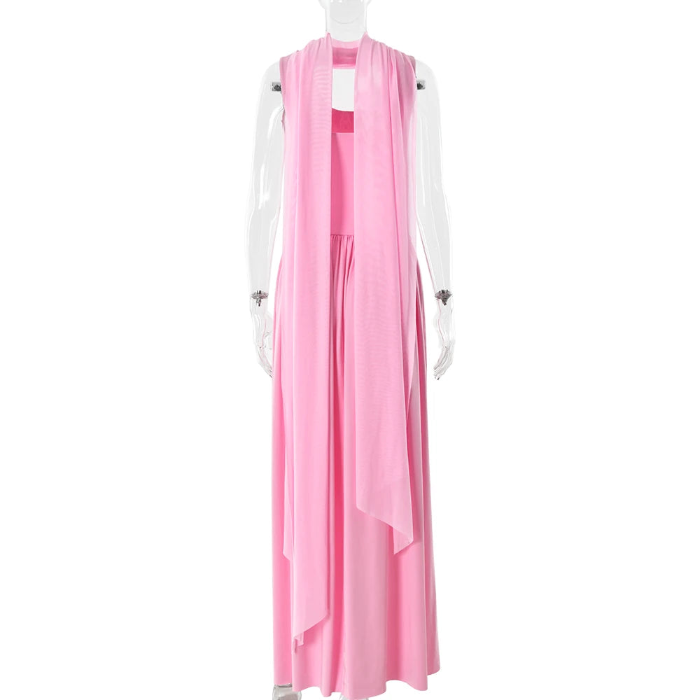 vestido largo sin mangas con cuello en U