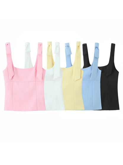 Women's Summer Sexy Sleeveless Bow Square Neck Tops