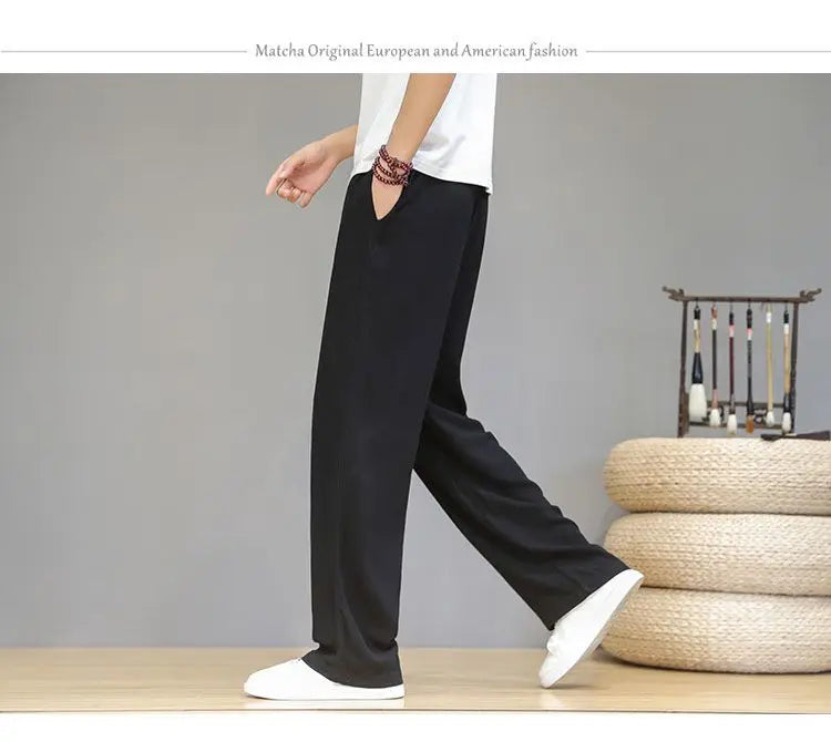 Pantalones de Lino para  Corte Recto, Cintura Elástica