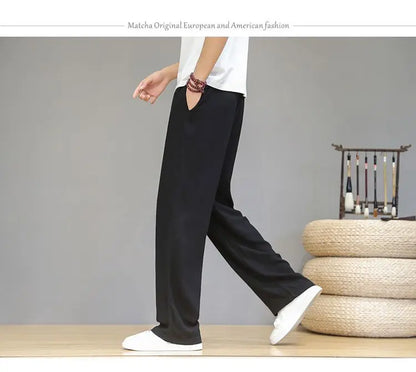Pantalones de Lino para  Corte Recto, Cintura Elástica