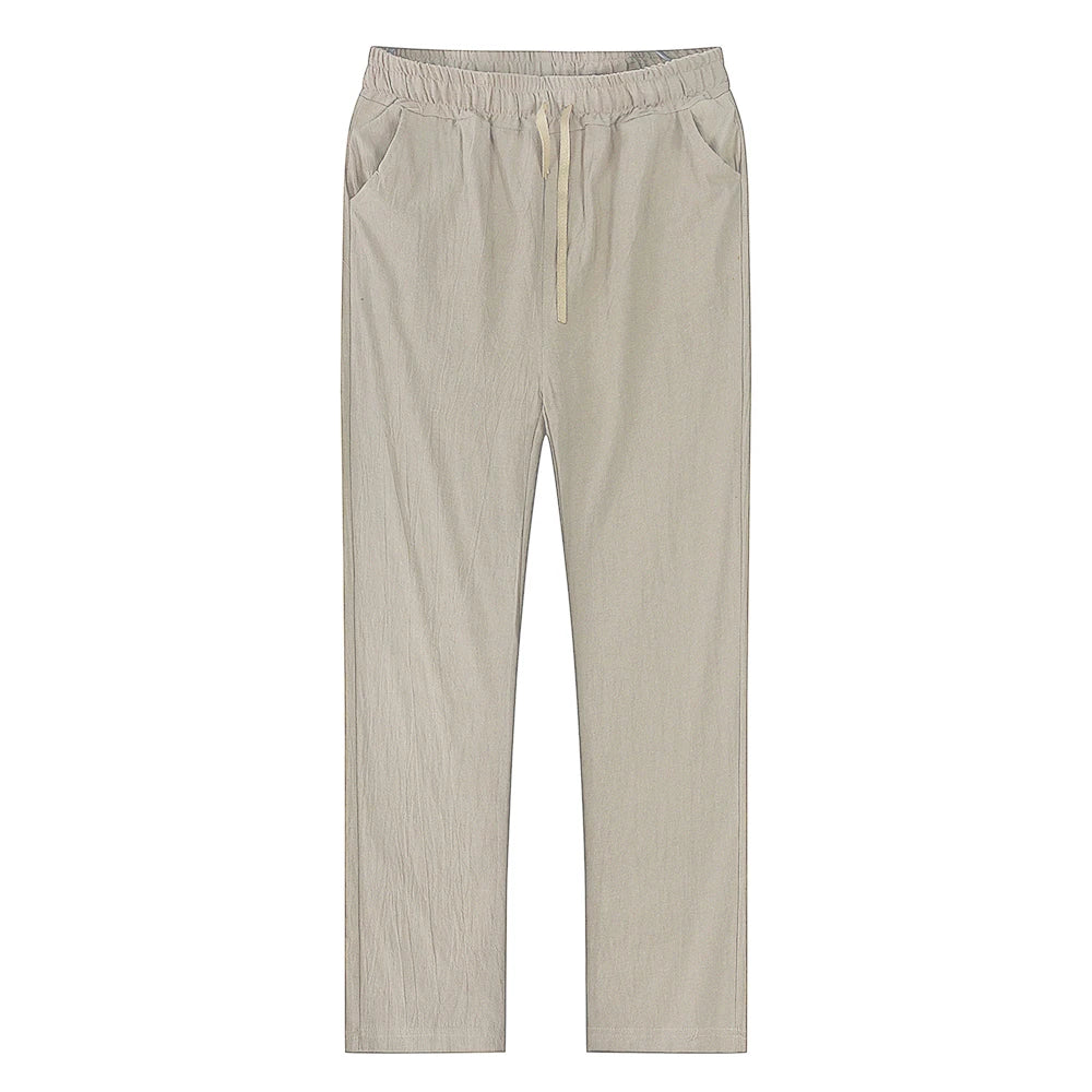 Pantalones de lino y algodón color solido