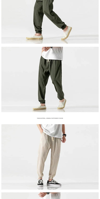 Pantalones Harem informales de lino y algodón
