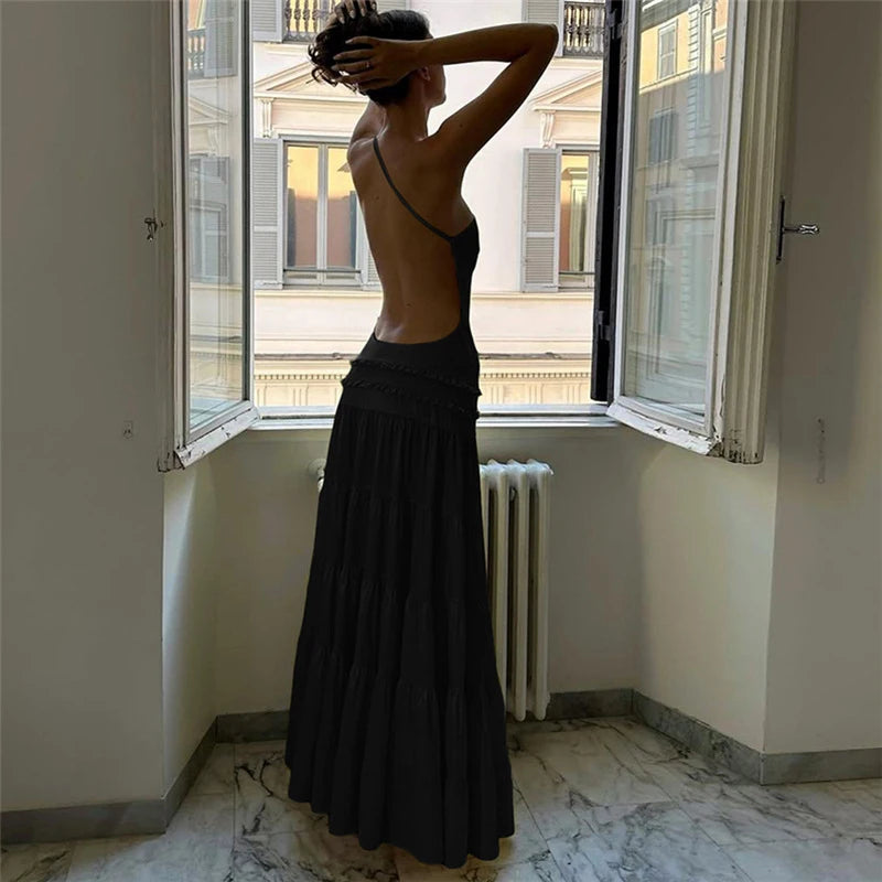 Vestido de noche Sexy sin mangas con tirantes y espalda descubierta