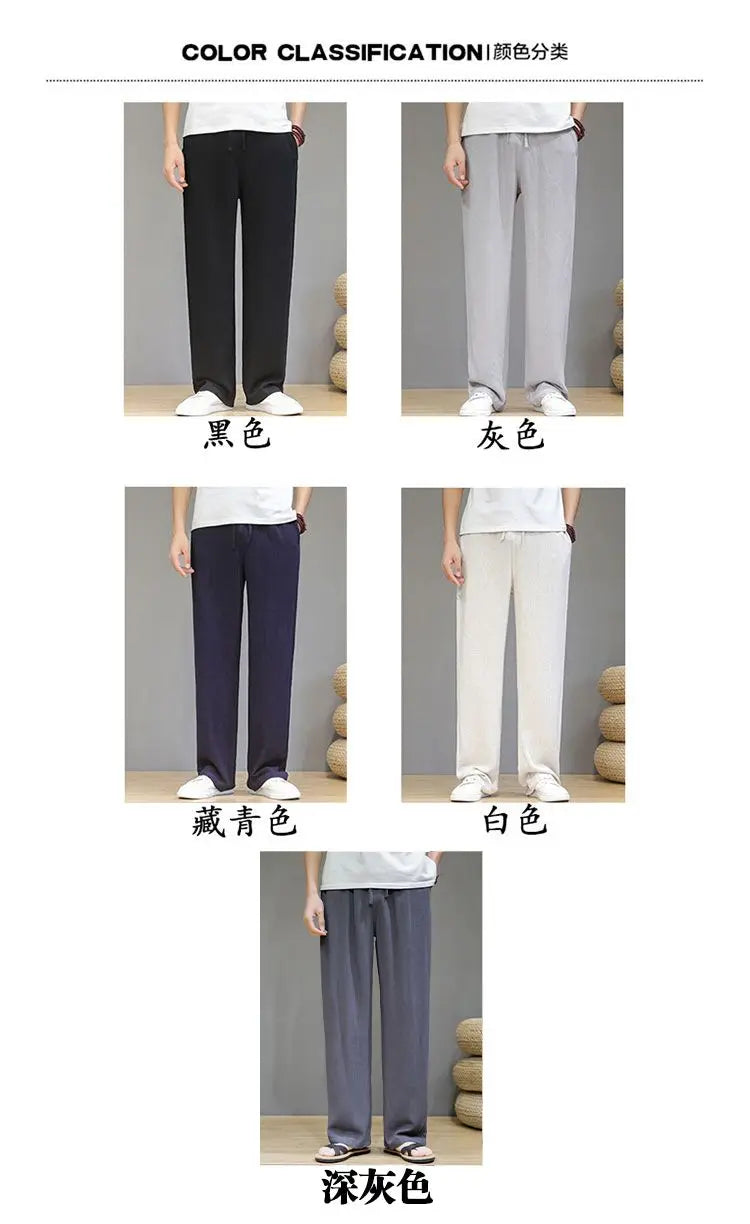 Pantalones de Lino para  Corte Recto, Cintura Elástica