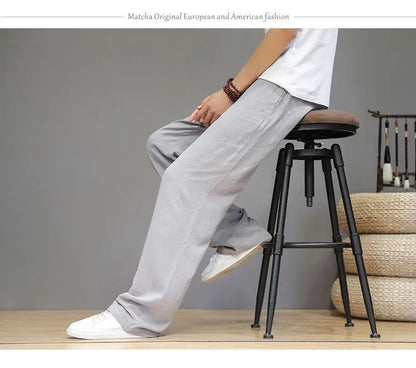 Pantalones de Lino para  Corte Recto, Cintura Elástica