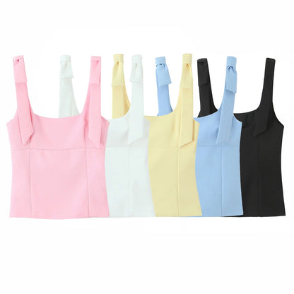 Women's Summer Sexy Sleeveless Bow Square Neck Tops
