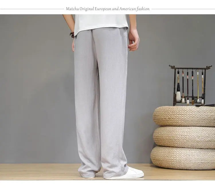 Pantalones de Lino para  Corte Recto, Cintura Elástica