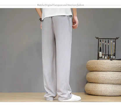 Pantalones de Lino para  Corte Recto, Cintura Elástica
