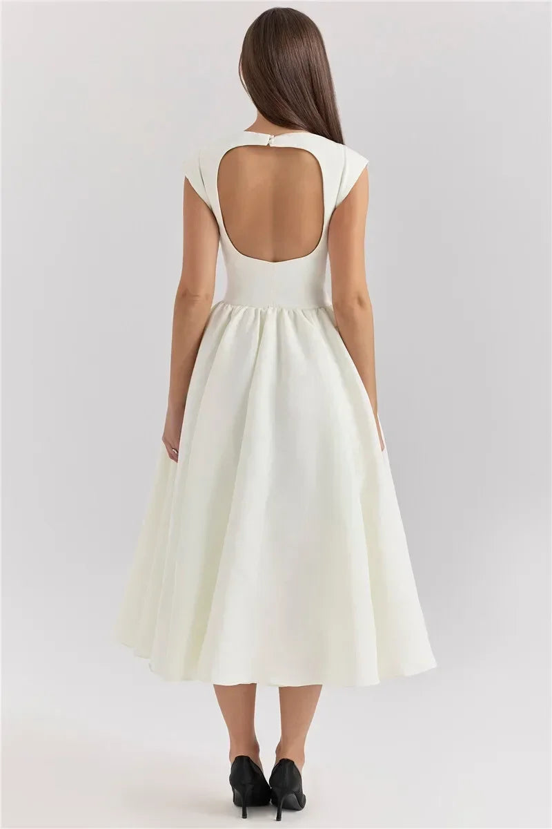 Vestido Elegante con Manga Capa y Espalda Descubierta