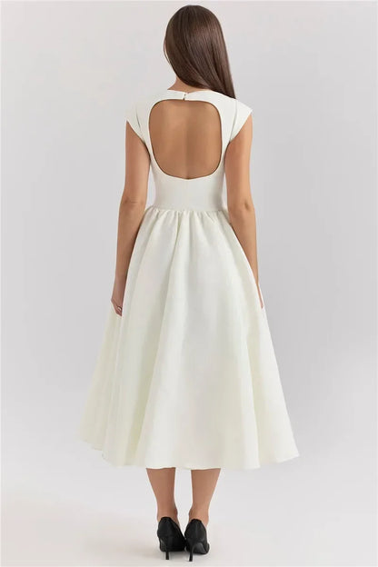 Vestido Elegante con Manga Capa y Espalda Descubierta