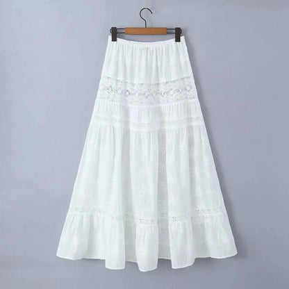 Conjunto de falda de encaje, vestido de verano para mujer, vacaciones en la playa, conjunto Sexy de algodón a juego, trajes de primavera blanco, 2 uds., conjunto femenino 2025