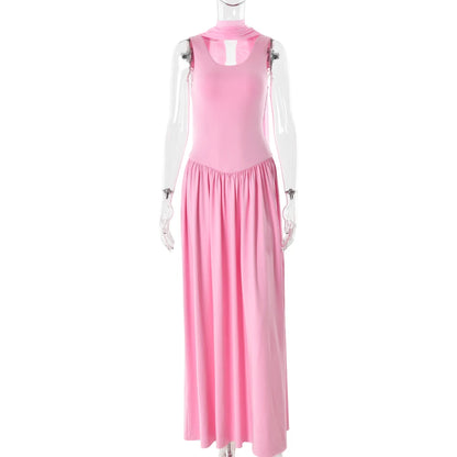 vestido largo sin mangas con cuello en U