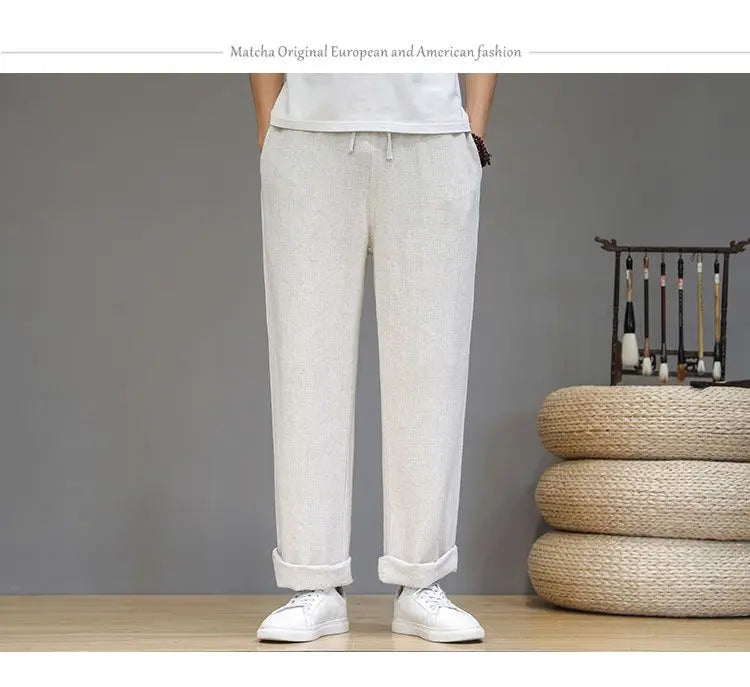 Pantalones de Lino para  Corte Recto, Cintura Elástica