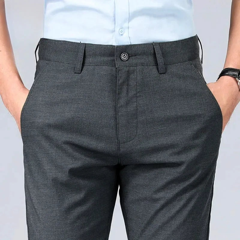 Pantalones de lino rectos, de sastrería Social, tela de negocios, antiarrugas