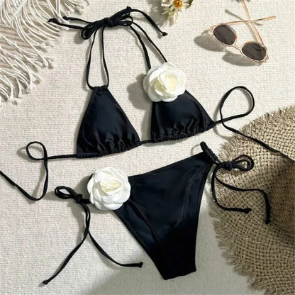 Bikini Bandeau Floral con Cordones 2026 | Corte Brasileño | Kaivowear