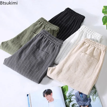 Pantalones de Lino y Algodón Transpirables  Estilo Casual