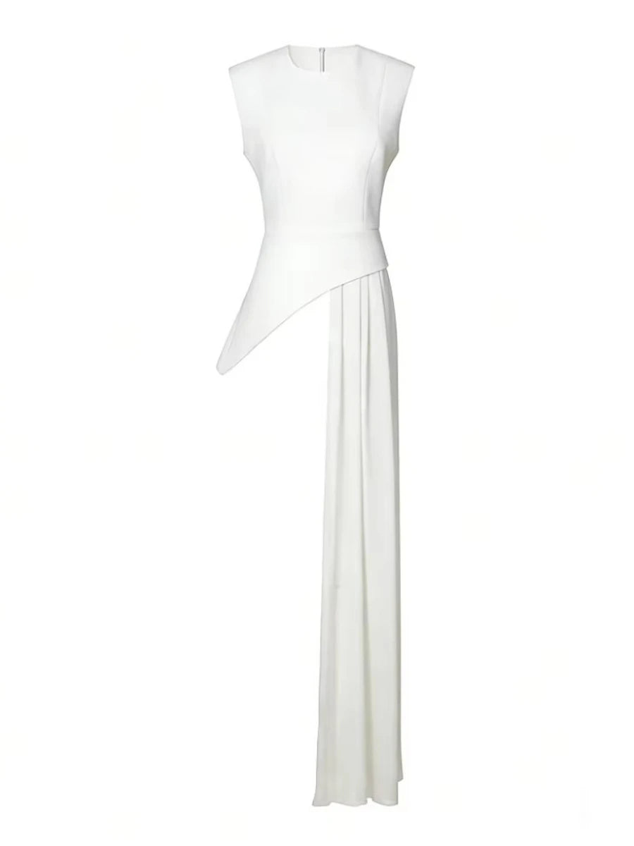 blusa elegante de cintura alta sin mangas con cuello redondo