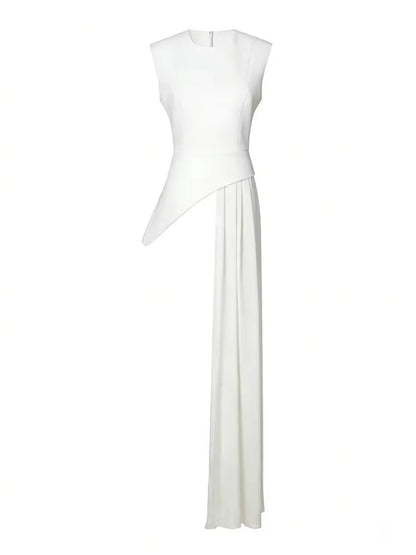 blusa elegante de cintura alta sin mangas con cuello redondo