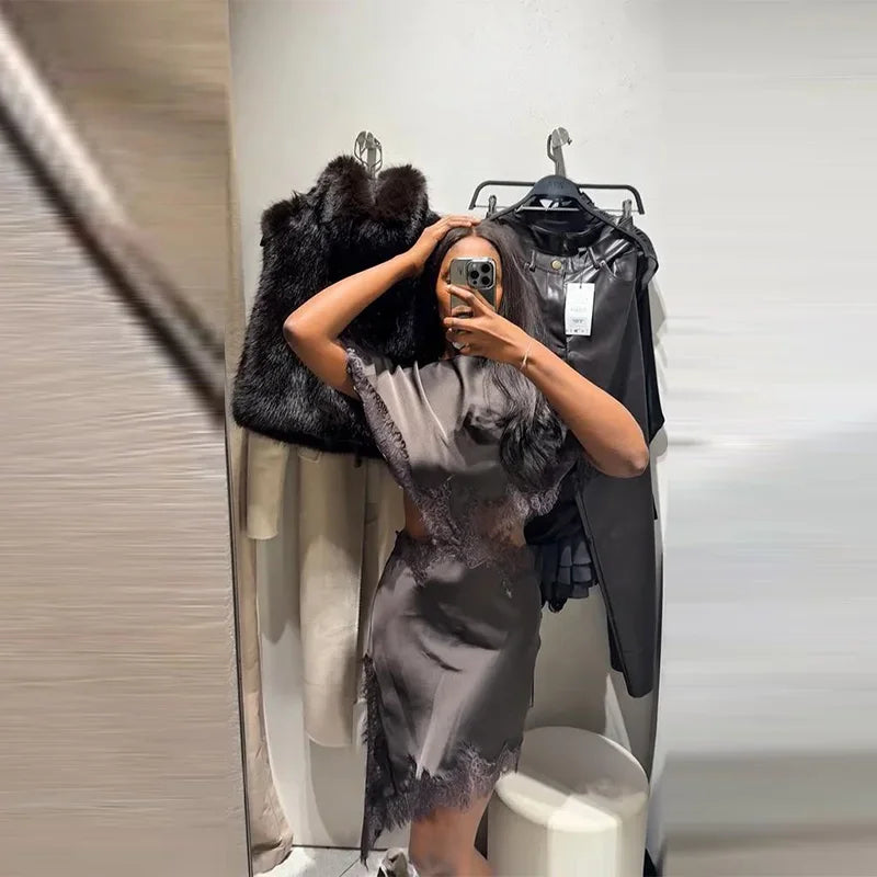 Vestido Sexy de retazos de encaje
