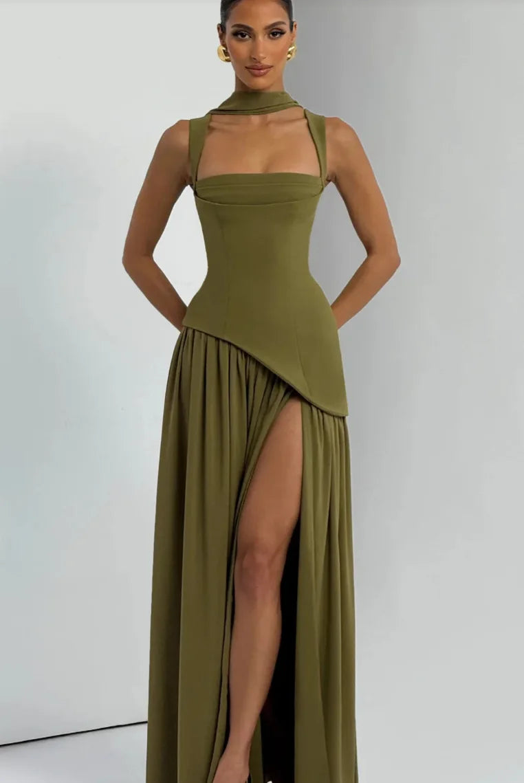 Vestido Largo Verde Oliva Elegante