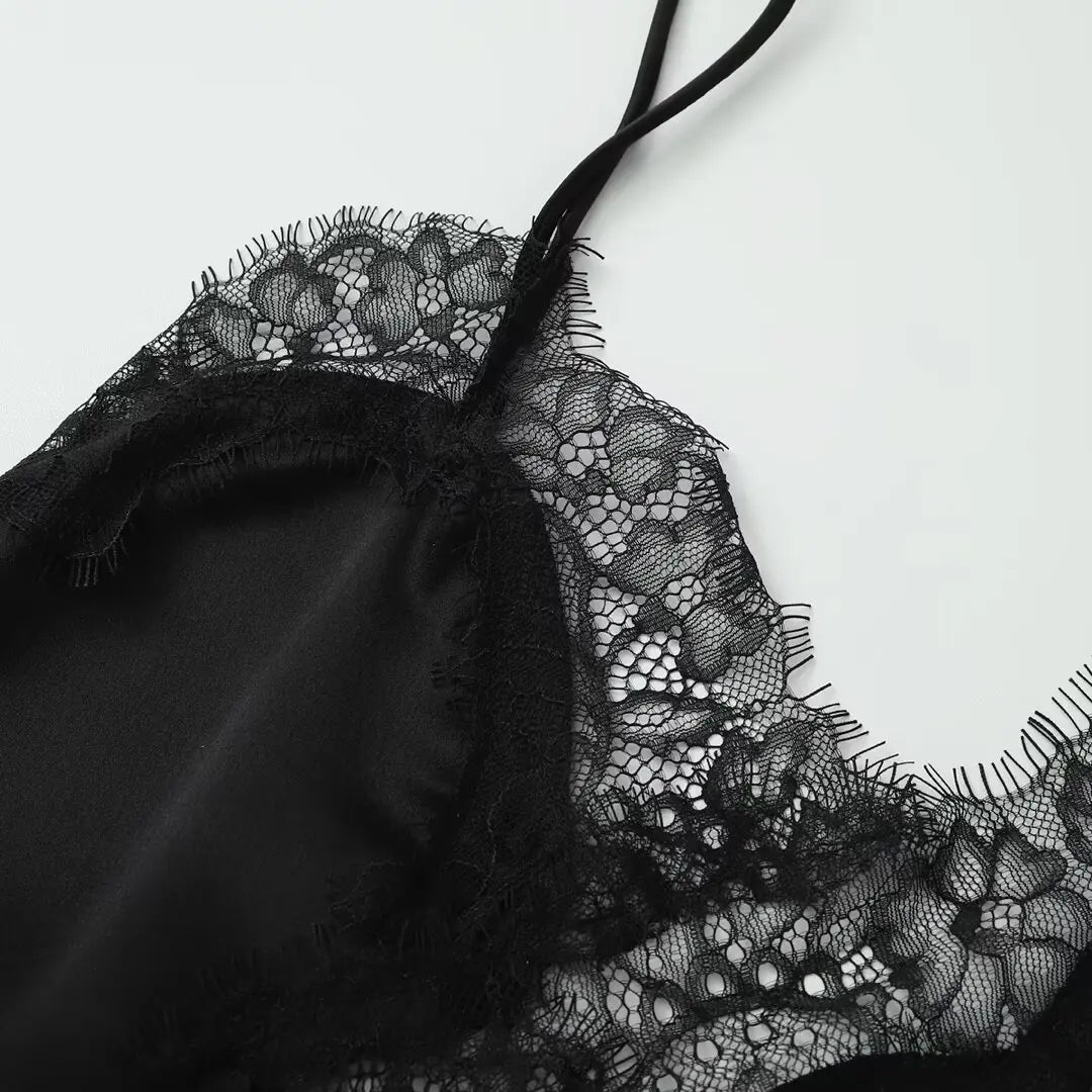 Tops mujeres encaje Trim volantes dobladillo asimétrico
