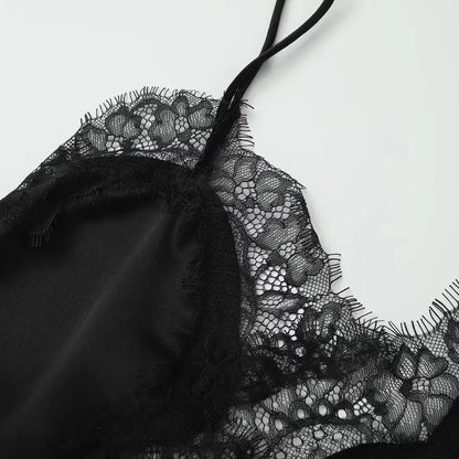 Tops mujeres encaje Trim volantes dobladillo asimétrico