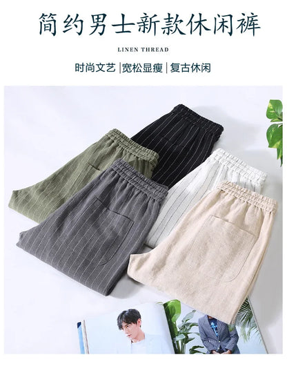 Pantalones de Lino y Algodón Transpirables  Estilo Casual