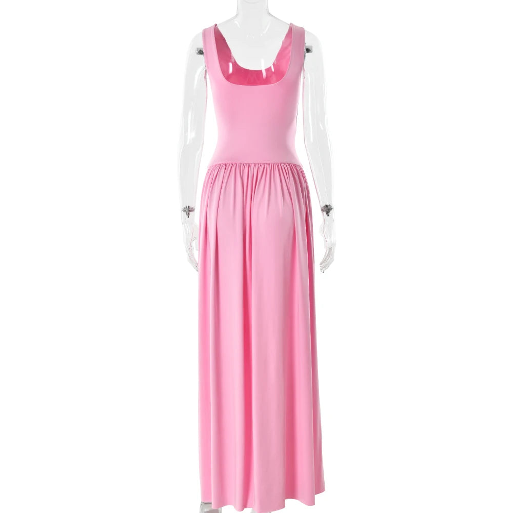 vestido largo sin mangas con cuello en U