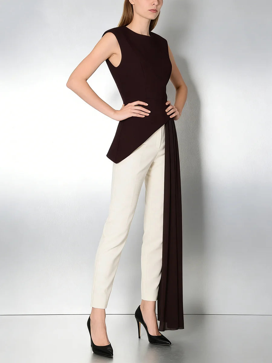 blusa elegante de cintura alta sin mangas con cuello redondo