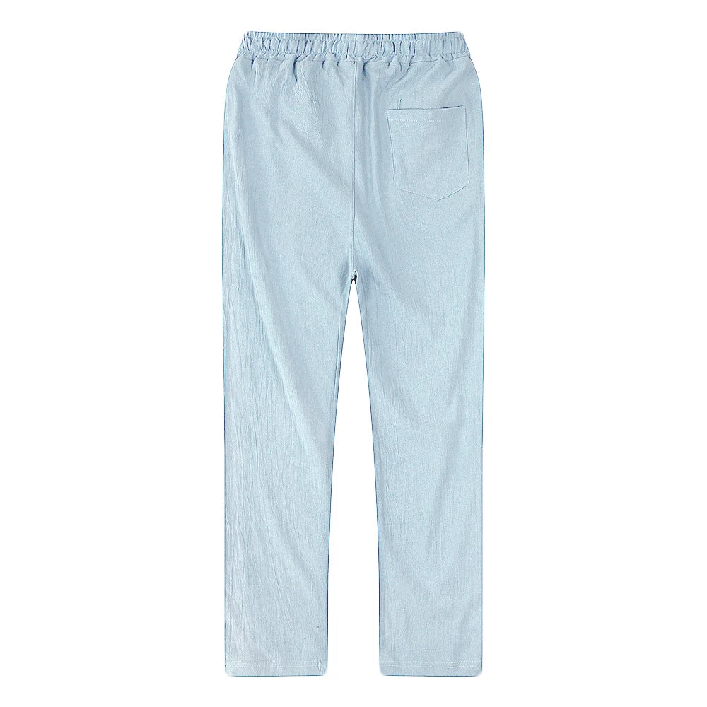 Pantalones de lino y algodón color solido