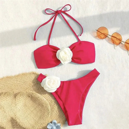 Bikini Bandeau Floral con Cordones 2026 | Corte Brasileño | Kaivowear