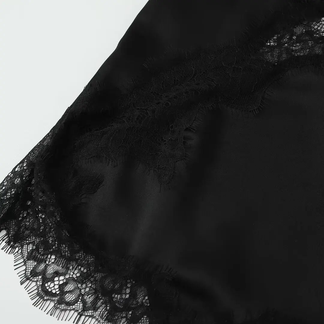 Tops mujeres encaje Trim volantes dobladillo asimétrico