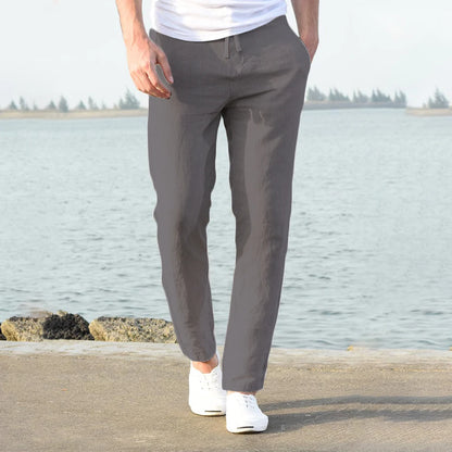 Pantalones de lino y algodón color solido