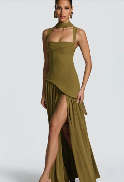 Vestido Largo Verde Oliva Elegante