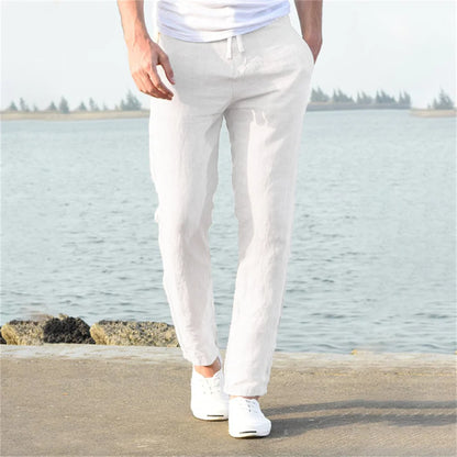 Pantalones de lino y algodón color solido