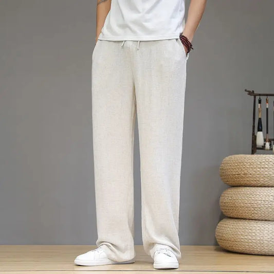 Pantalones de Lino para  Corte Recto, Cintura Elástica