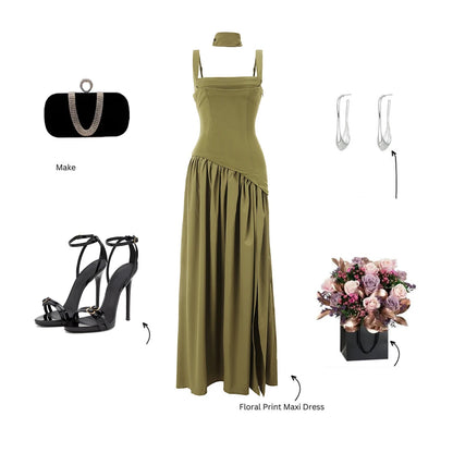 Vestido Largo Verde Oliva Elegante