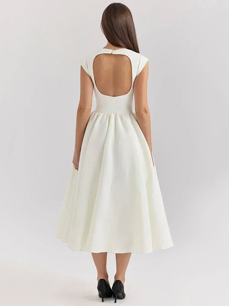 Vestido Elegante con Manga Capa y Espalda Descubierta