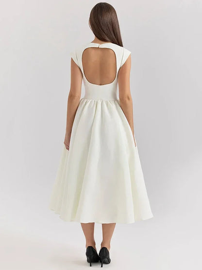 Vestido Elegante con Manga Capa y Espalda Descubierta