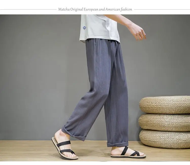 Pantalones de Lino para  Corte Recto, Cintura Elástica