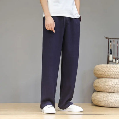 Pantalones de Lino para  Corte Recto, Cintura Elástica
