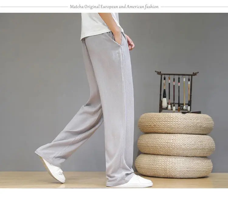 Pantalones de Lino para  Corte Recto, Cintura Elástica