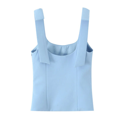 Tops verano Sexy sin mangas arco cuello cuadrado
