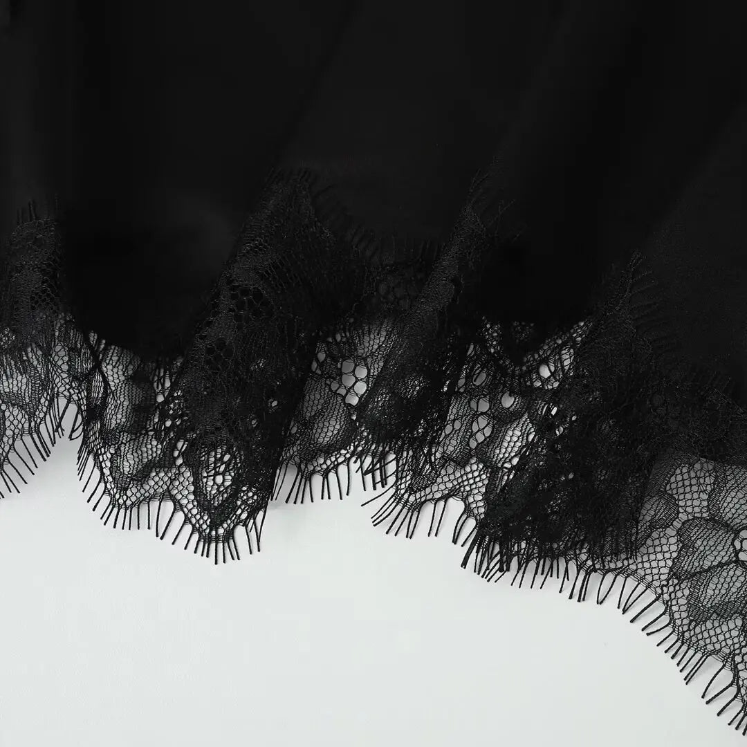 Tops mujeres encaje Trim volantes dobladillo asimétrico