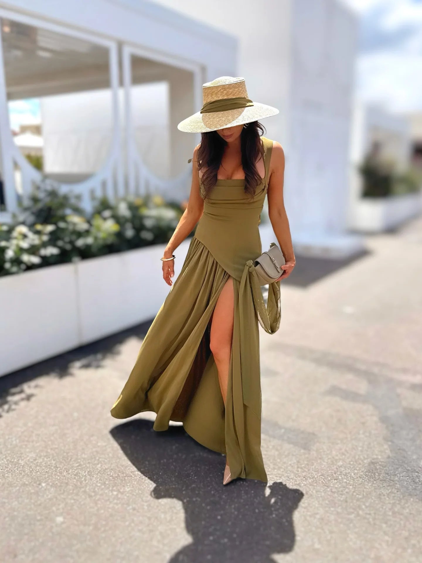 Vestido Largo Verde Oliva Elegante