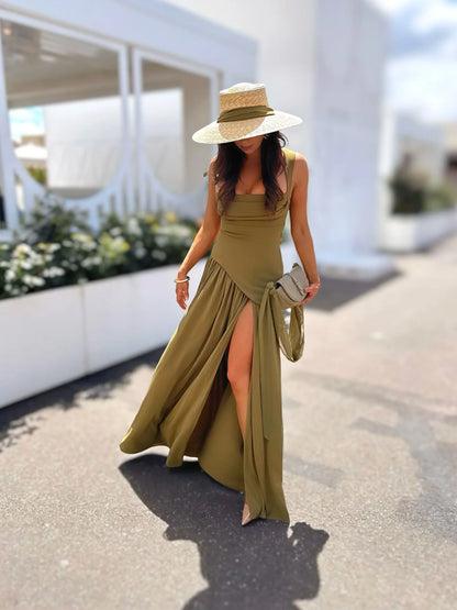 Vestido Largo Verde Oliva Elegante