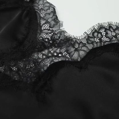 Tops mujeres encaje Trim volantes dobladillo asimétrico